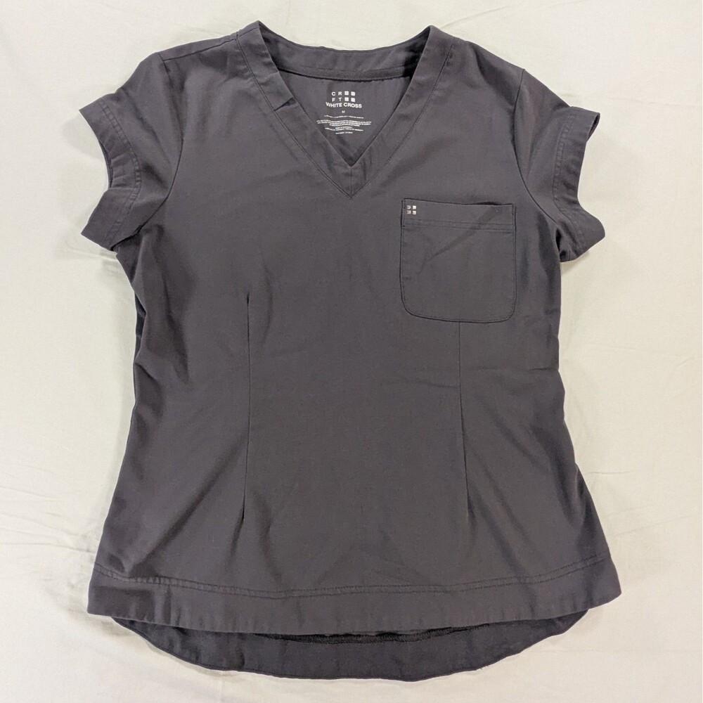 White Cross Women's Gray Solid Scrubs Set V-Neck Med Top, Small Drawstring Pants
